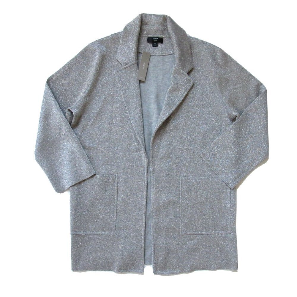 NWT J.Crew 365 Sparkly Sophie in Silver Lurex Gray Open-front Sweater Blazer XS